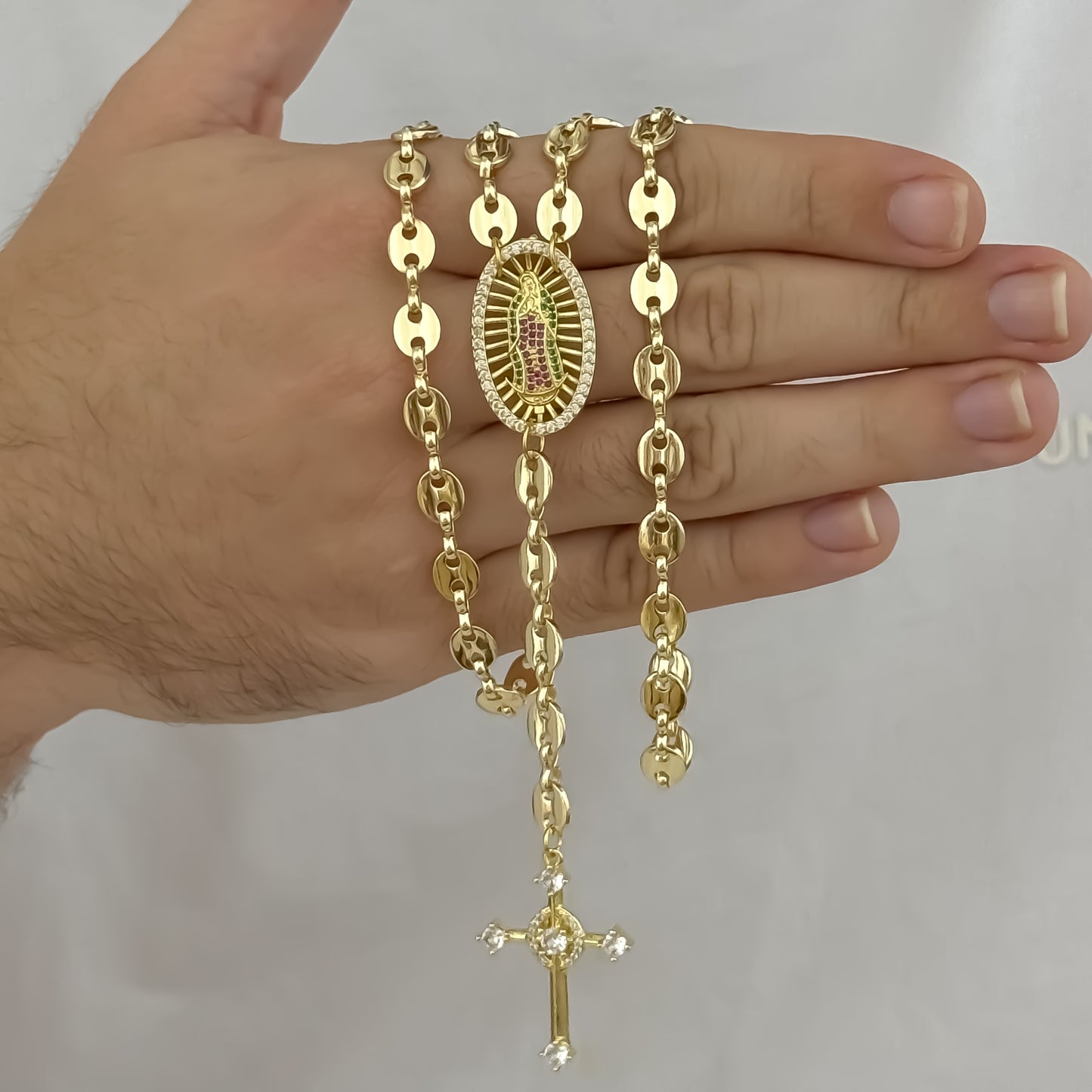 Camandula Gucci de Caballero o Dama de 65cm de Virgen de Guadalupe en Oro Laminado 18k con Garantía de por vida