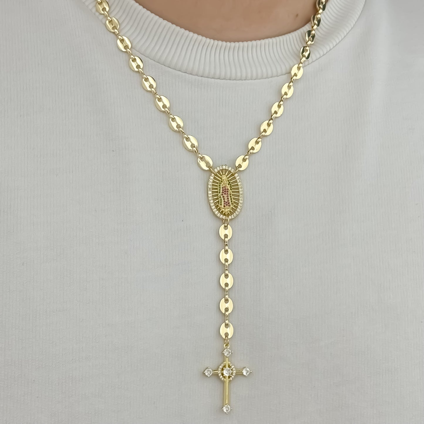 Camandula Gucci de Caballero o Dama de 65cm de Virgen de Guadalupe en Oro Laminado 18k con Garantía de por vida