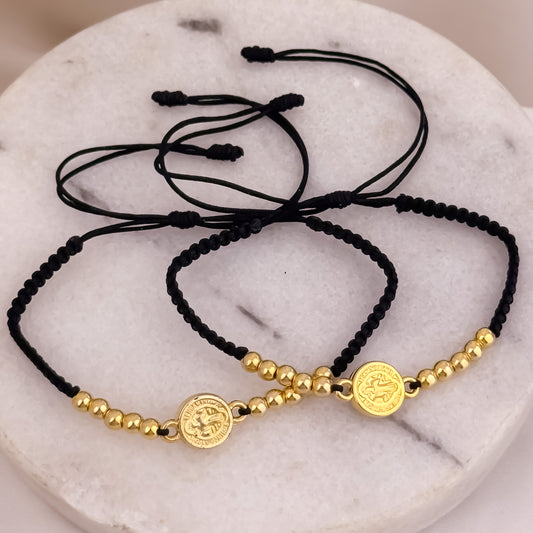 Promoción de 2 Pulseras de San Benito Protección con Balin Liso de 4mm en Oro Laminado 18k con Garantia de por vida